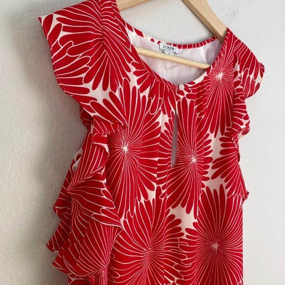 J Crew Womens Small Floral Print Flutter Dress Keyhole Front Sleeveless - Picture 4 of 10